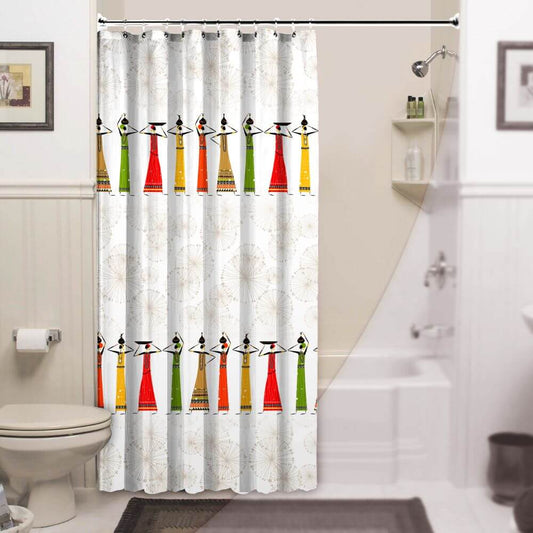 Priresa Zavesa za tuš AFRICA 180x200 cm | Vodoodporna tekstilna kopalniška zavesa s potiskom + 12 plastičnih obročev