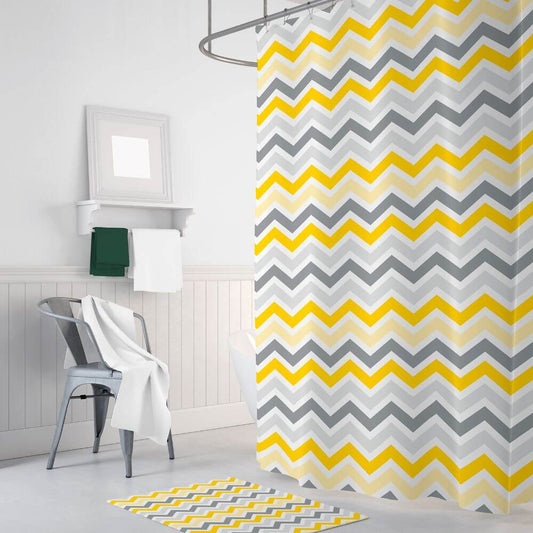 Priresa Zavesa za tuš CORNERPLAY 180x200 cm | Vodoodporna tekstilna kopalniška zavesa s potiskom + 12 plastičnih obročev