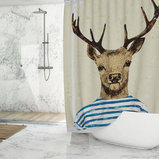 Priresa Zavesa za tuš DEAR 180x200 cm | Vodoodporna tekstilna kopalniška zavesa s potiskom + 12 plastičnih obročev