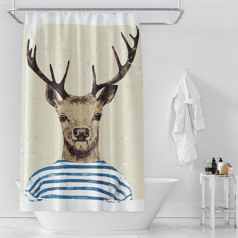 Priresa Zavesa za tuš DEAR 180x200 cm | Vodoodporna tekstilna kopalniška zavesa s potiskom + 12 plastičnih obročev