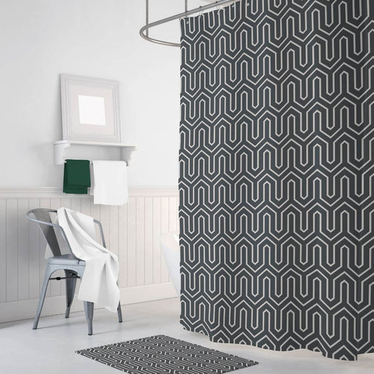 Zavesa za tuš ETHNIC 180x200 cm | Vodoodporna tekstilna kopalniška zavesa s potiskom + 12 plastičnih obročev