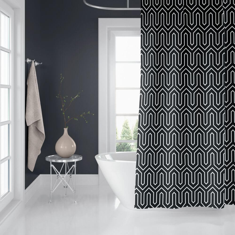 Zavesa za tuš ETHNIC 180x200 cm | Vodoodporna tekstilna kopalniška zavesa s potiskom + 12 plastičnih obročev