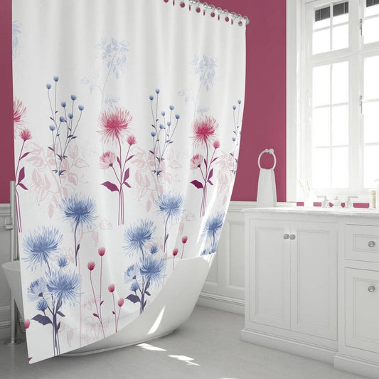 Zavesa za tuš JASIONE 180x200 cm | Vodoodporna tekstilna kopalniška zavesa s potiskom + 12 plastičnih obročev