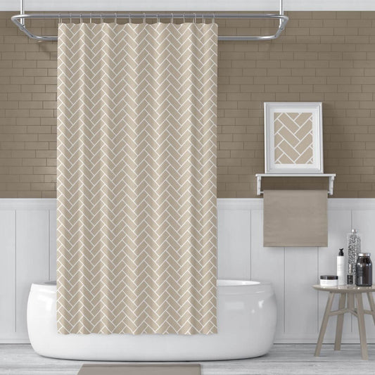 Zavesa za tuš KARO 180x200 cm | Vodoodporna tekstilna kopalniška zavesa s potiskom + 12 plastičnih obročev