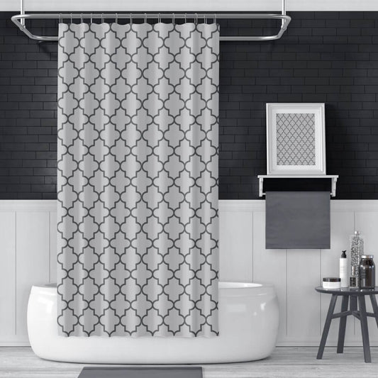 Zavesa za tuš MOROCCO 180x200 cm | Vodoodporna tekstilna kopalniška zavesa s potiskom + 12 plastičnih obročev