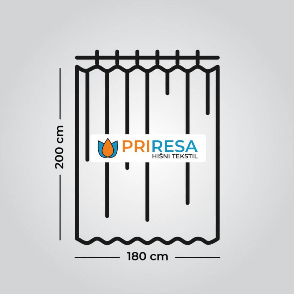 Zavesa za tuš LINE 180x200 cm | Vodoodporna tekstilna kopalniška zavesa s potiskom + 12 plastičnih obročev