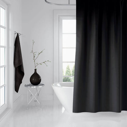 Priresa Zavesa za tuš BLACK 180x200 cm | Vodoodporna tekstilna kopalniška zavesa s potiskom + 12 plastičnih obročev