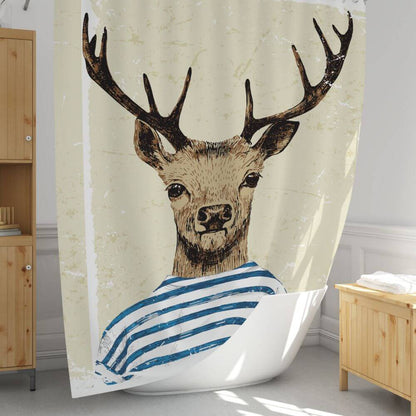 Priresa Zavesa za tuš DEAR 180x200 cm | Vodoodporna tekstilna kopalniška zavesa s potiskom + 12 plastičnih obročev