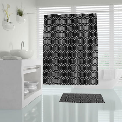 Zavesa za tuš ETHNIC 180x200 cm | Vodoodporna tekstilna kopalniška zavesa s potiskom + 12 plastičnih obročev