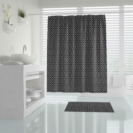 Zavesa za tuš ETHNIC 180x200 cm | Vodoodporna tekstilna kopalniška zavesa s potiskom + 12 plastičnih obročev