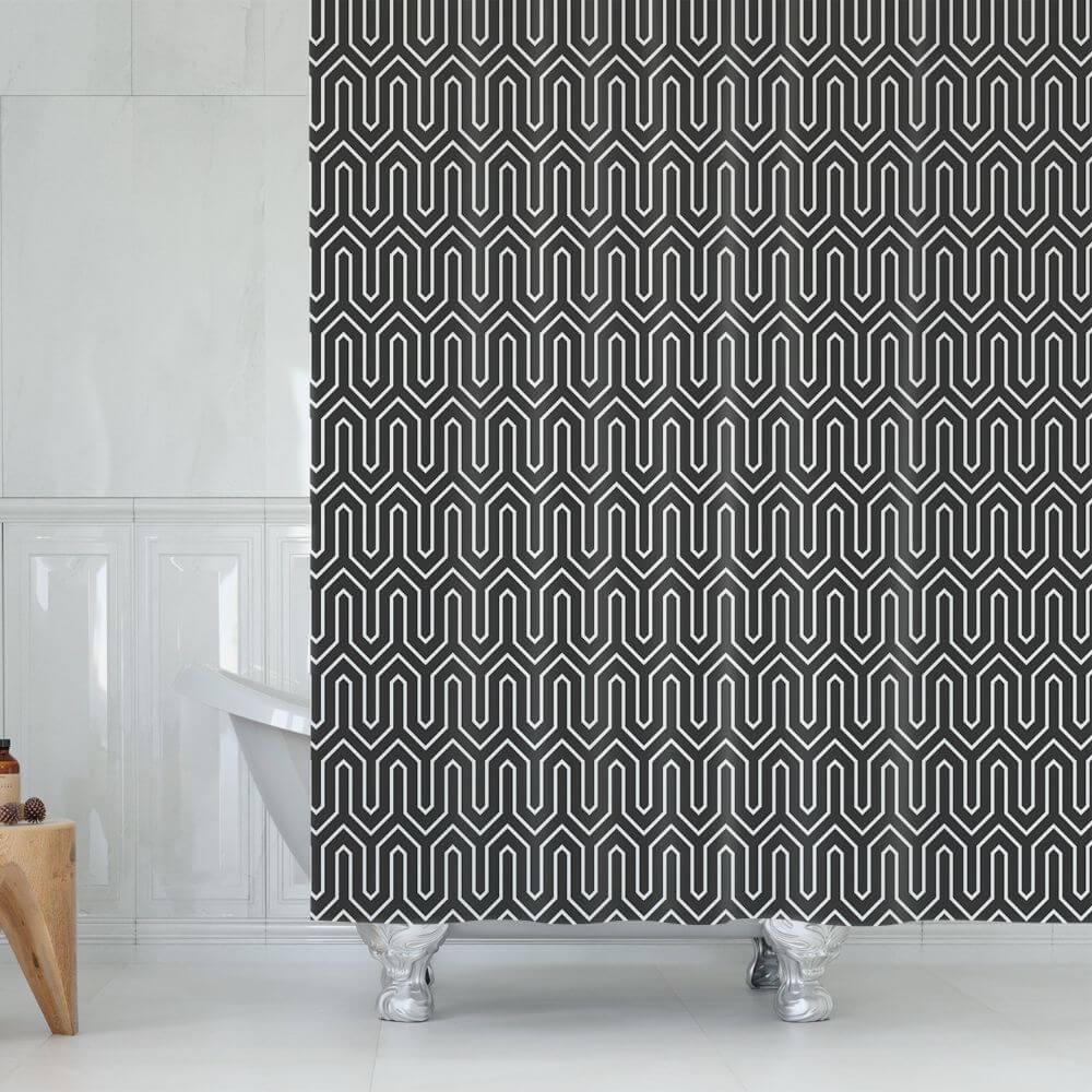Zavesa za tuš ETHNIC 180x200 cm | Vodoodporna tekstilna kopalniška zavesa s potiskom + 12 plastičnih obročev