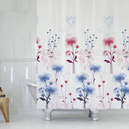 Zavesa za tuš JASIONE 180x200 cm | Vodoodporna tekstilna kopalniška zavesa s potiskom + 12 plastičnih obročev