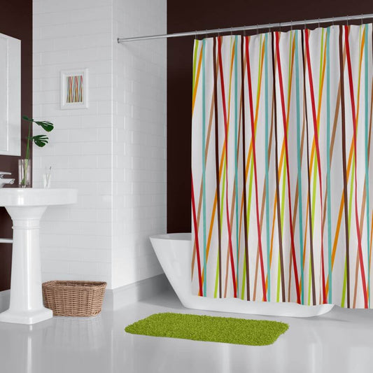 Zavesa za tuš STRIPE 180x200 cm | Vodoodporna tekstilna kopalniška zavesa s potiskom + 12 plastičnih obročev