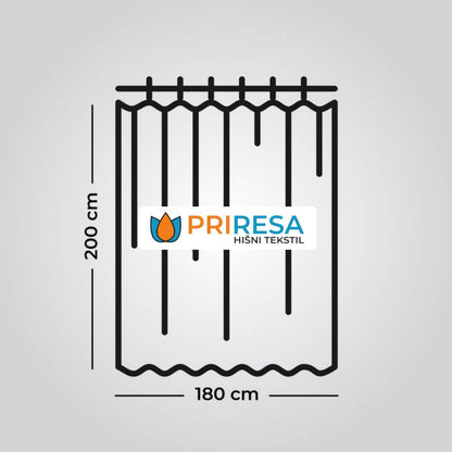 Zavesa za tuš LINE 180x200 cm | Vodoodporna tekstilna kopalniška zavesa s potiskom + 12 plastičnih obročev